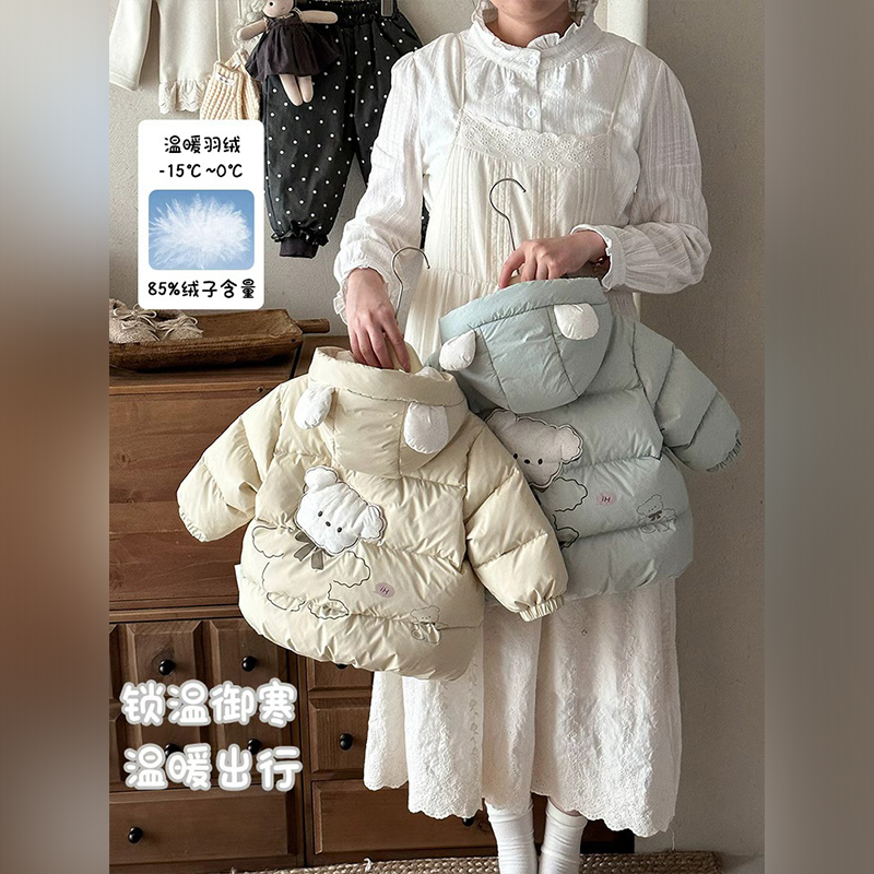 男女婴童羽绒服冬装婴幼儿保暖卡通衣服女宝外出百搭连帽加厚外套