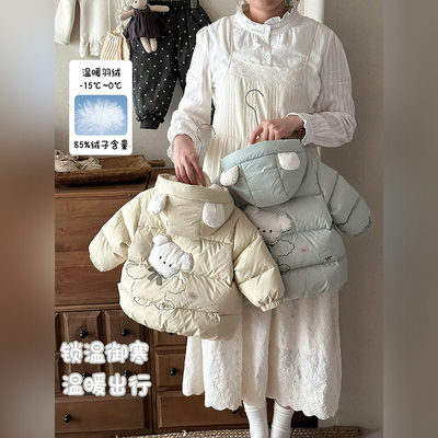 男女婴童羽绒服冬装婴幼儿保暖卡通衣服女宝外出百搭连帽加厚外套