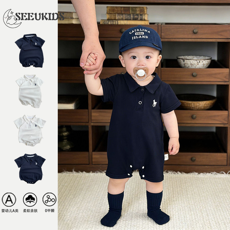 男宝夏装衣服帅气polo衫哈衣夏天外出服爬服婴儿夏季短袖包屁衣图片