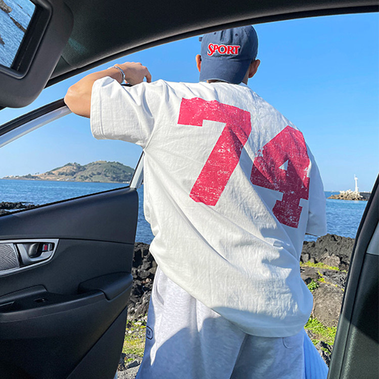 国内现货！代购夏季街头潮流复古斑驳数字单码短袖T恤衫男休闲TEE