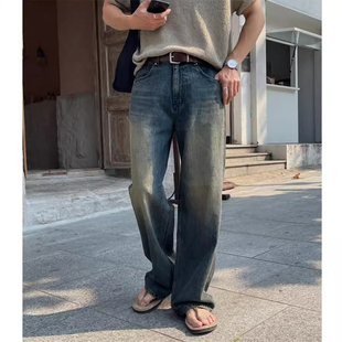 ANAN韩国代购男装东大门craft秋季水洗色做旧高品直筒阔腿牛仔裤