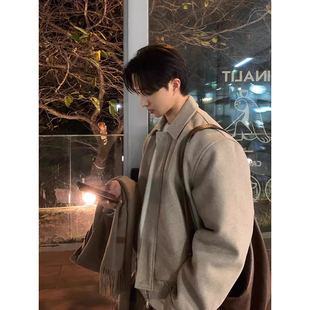 韩国东大门代购秋冬时尚保暖轻熟设计师翻领重工夹棉夹克外套男