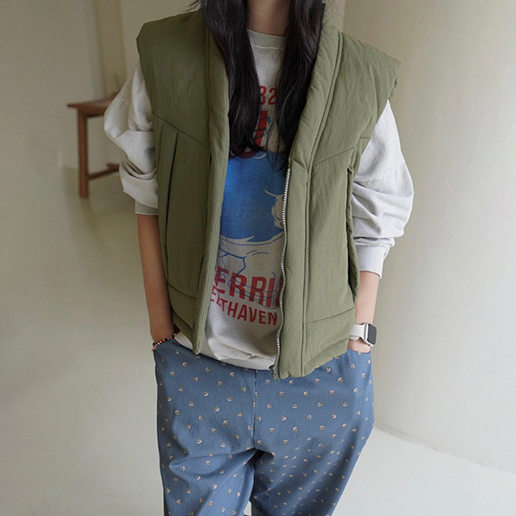 韩国东大门代购秋冬时尚个性复古V领百搭休闲棉马甲男女款棉衣