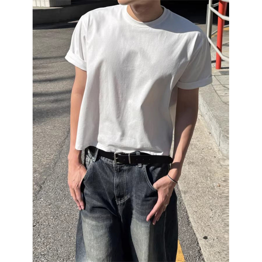 韩国东大门代购夏季时尚简约百搭纯色宽松短款休闲短袖T恤衫男