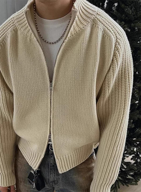 韩国东大门代购AVEC冬季时尚高品百货级轻奢针织开衫毛衣外套男