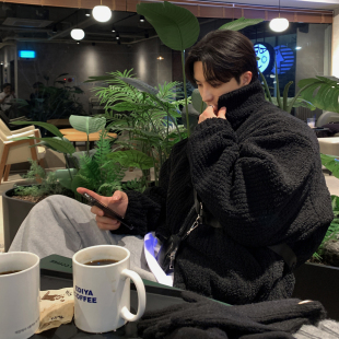 韩国代购东大门秋冬毛绒纹理夹棉立领连帽情侣款棉服夹克外套男女