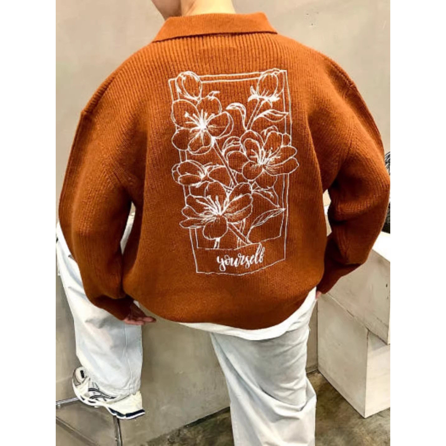 韩国东大门代购时尚后背刺绣花朵设计师款POLO翻领针织衫男毛衣,男装,针织衫/毛衣,淘宝优惠券,粉丝福利购,淘宝优惠卷