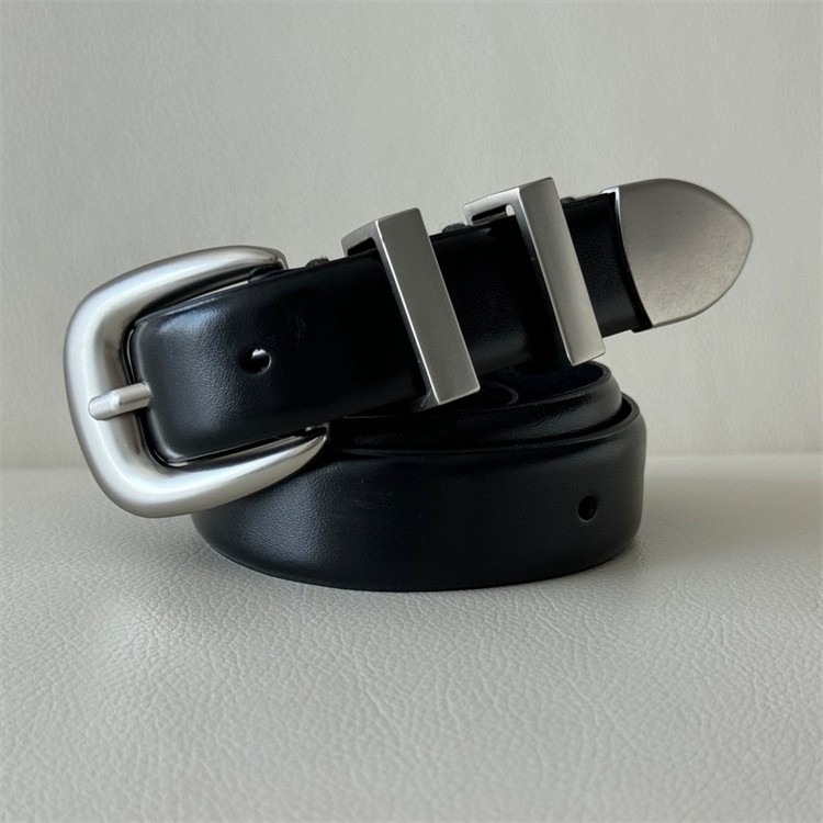 韩国东大门代购时尚重工复古金属卡扣打孔窄款腰带潮搭休闲皮带男