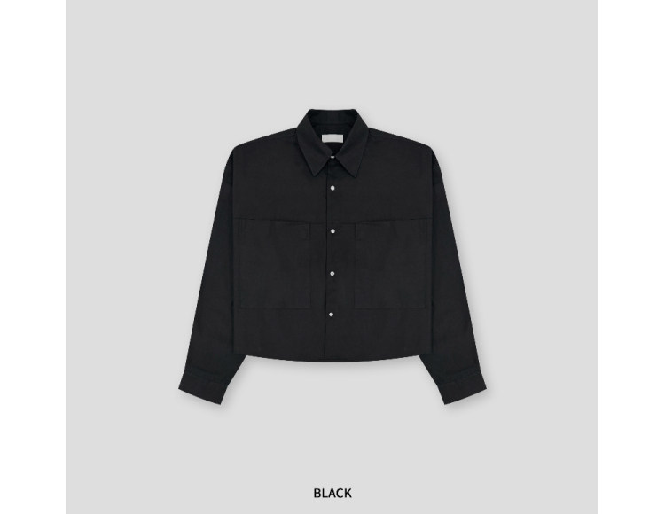 thumbnail for ANAN South Korea Dongdaemun Daigou Solid Color Simple Long Sleeve Short Shirt Large Pocket Casual Fashion Men's Tops