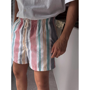 百慕大短裤 抽绳夏季 松紧腰宽松直筒条纹中性款 ANAN韩国东大门代购