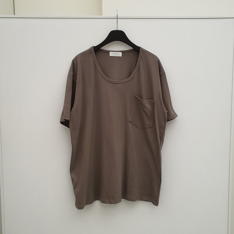 韩国代购男装夏季时尚百搭U型圆领轻薄慵懒风单口袋打底短袖T恤衫