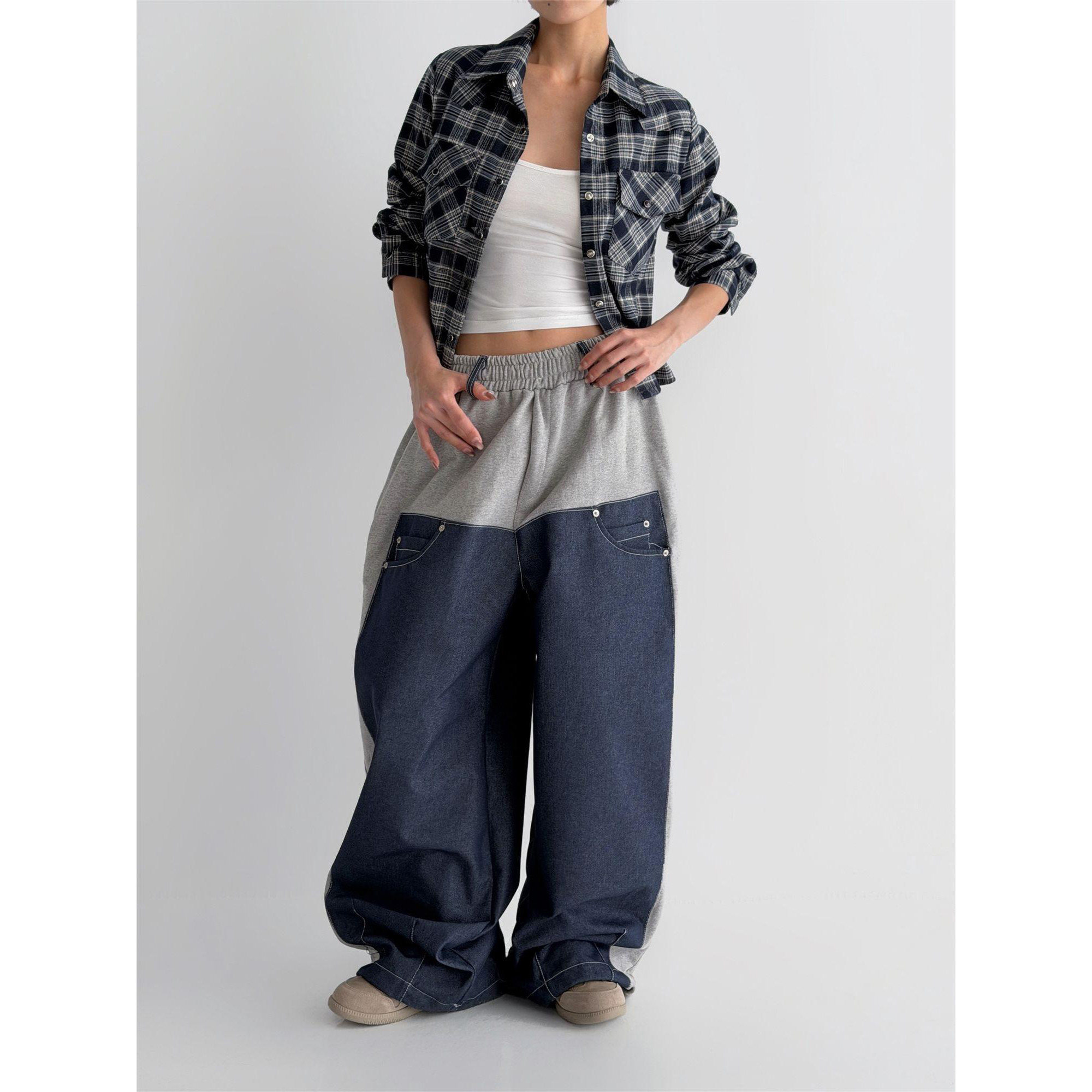 ANAN韩国东大门代购高街潮流个性拼接男女款松紧腰运动休闲裤卫裤