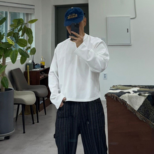 T恤衫 韩国东大门代购 croppe纯色长袖 百搭短款 男 RAIZ直播早秋时尚