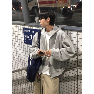 卫衣男 学院风简约铆钉设计连帽开衫 韩国东大门代购 cropped时尚