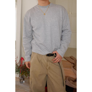 韩国东大门代购冬时尚百搭简约基础短款加绒圆领打底长袖T恤衫男