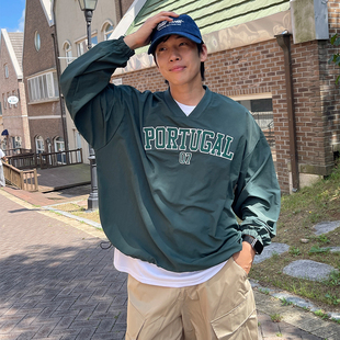 韩国东大门代购时尚学院风重工刺绣PORTUGAL字母休闲套头卫衣男