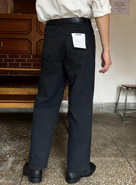 韩国代购男装DUDE高档百货重工时尚百搭宽松直筒牛仔棉男女休闲裤