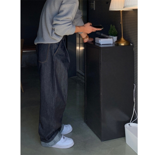 顾客转卖！男装代购重工掐褶复古纹理感丹宁原色阔腿牛仔裤男