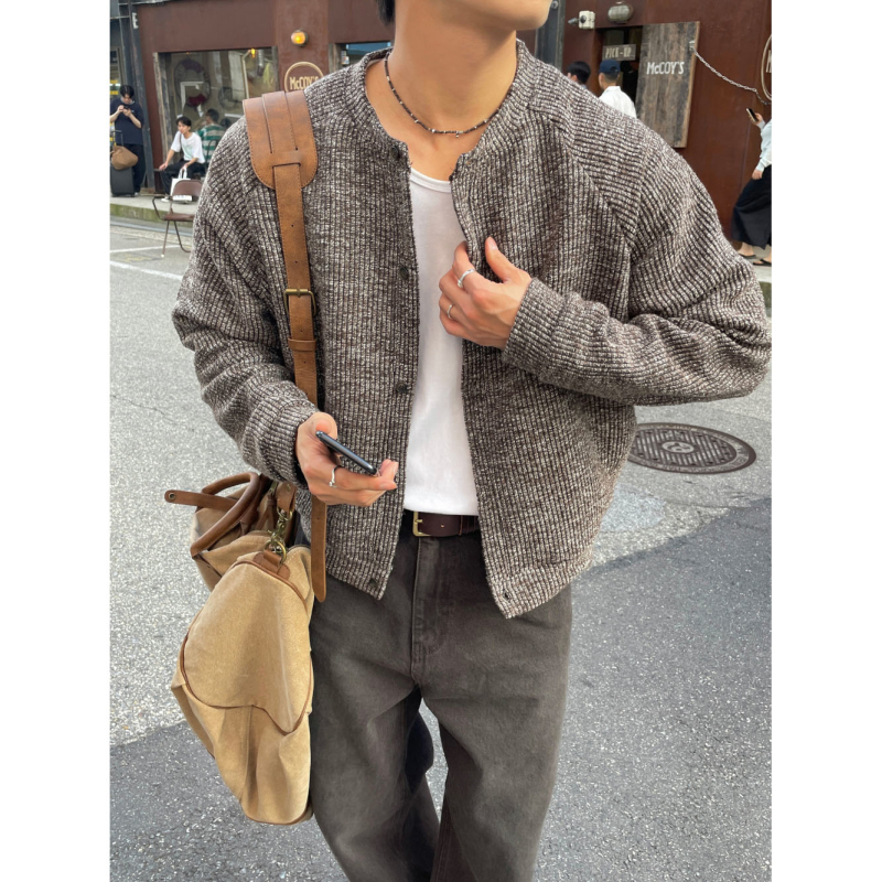 韩国代购男装高档混色针织开衫