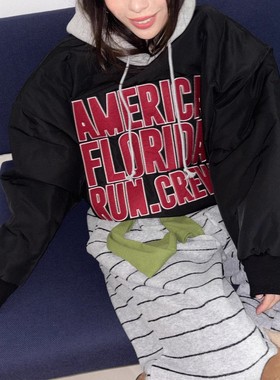 韩国东大门代购PLLP直播美式街头潮流重工刺绣夹棉男女款连帽卫衣