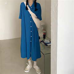 Real price Flower Pearl Button poli collar dress