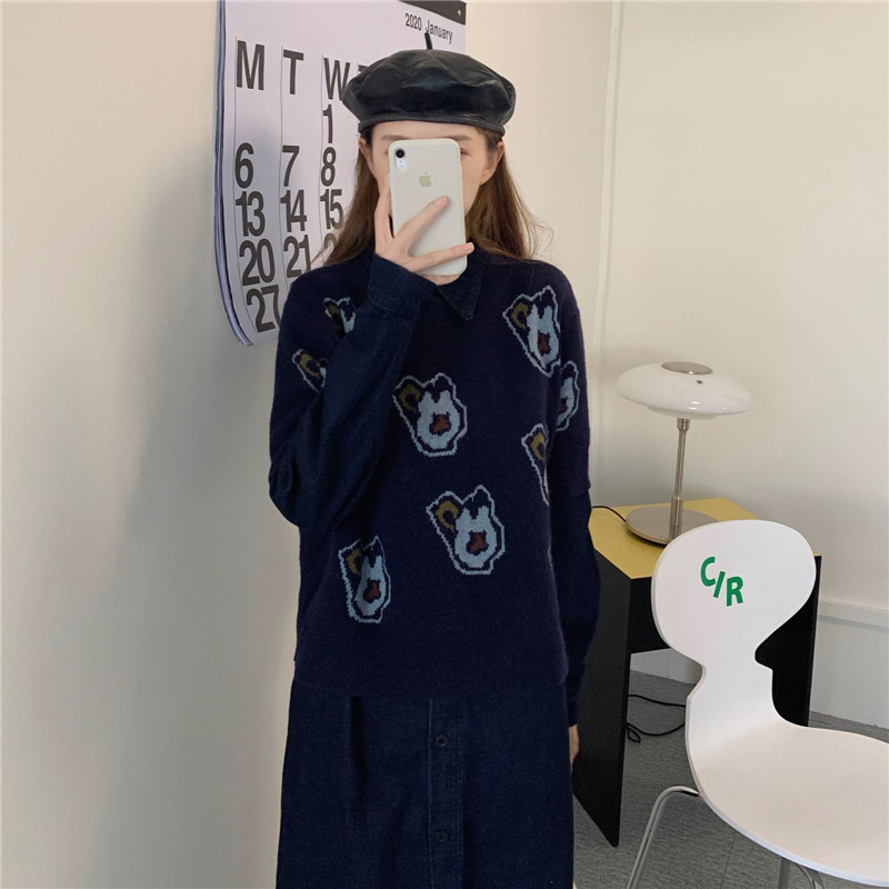 Real price denim shirt dress + jacquard short sleeve sweater