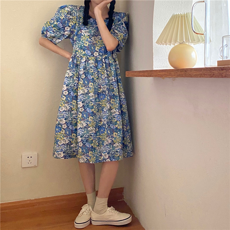 Real price retro ink flower dress