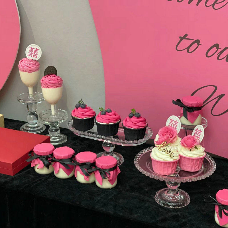 玫粉色甜品台装饰订婚喜字插件玫红推推乐贴纸慕斯杯布丁瓶封口纸