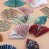 古风书法折扇绿色复古扇子蛋糕插件叶纹扇绣球扇国风青花瓷木棉扇