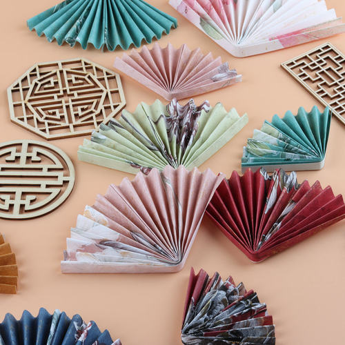古风书法折扇绿色复古扇子蛋糕插件叶纹扇绣球扇国风青花瓷木棉扇