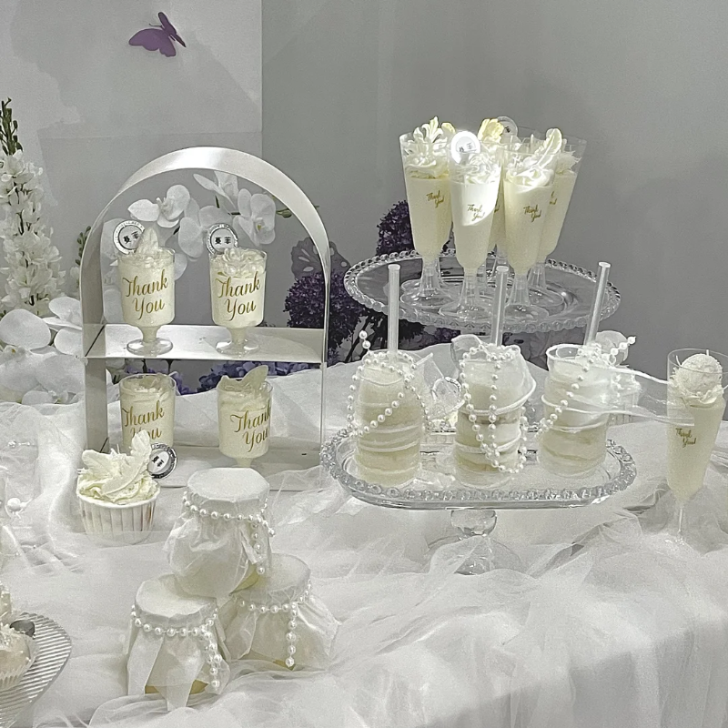 韩系纯白甜品台装饰韩式优雅风