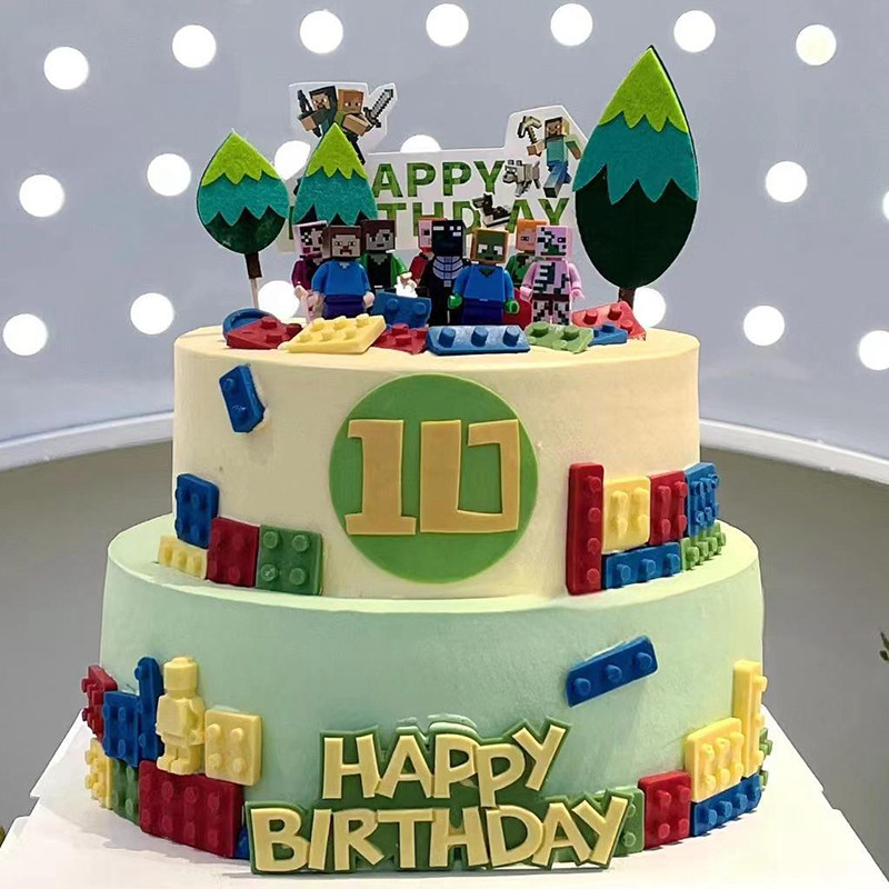 我的世界蛋糕装饰男孩生日甜品台
