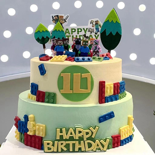 我的世界蛋糕装饰男孩生日甜品台