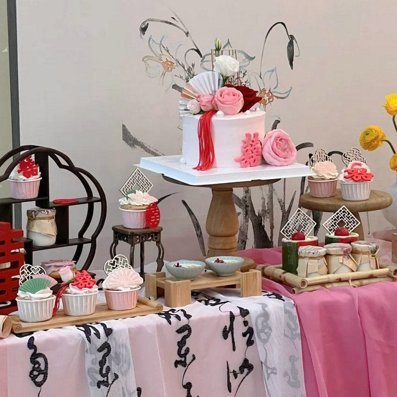 婚礼结婚订婚粉色甜品台装饰布丁纸酸奶瓶封口纸蛋糕纸杯烘焙插件