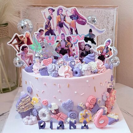 猎魔女团女孩生日派对甜品台纸杯蛋糕卡通装饰推推乐贴纸插件套装