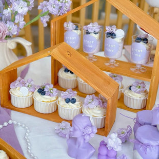 紫白色系母亲节蛋糕装 饰慕斯杯推推乐贴纸订婚love木片纸杯插件