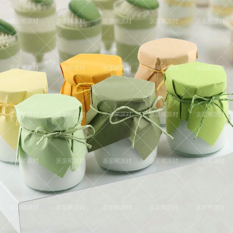 方形绿布丁杯封口纸酸奶杯装饰