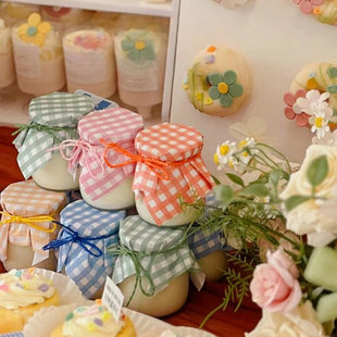 糖果色多巴胺甜品台格子装 饰纸布丁杯封口纸绳子酸奶杯鹿皮绳绑带