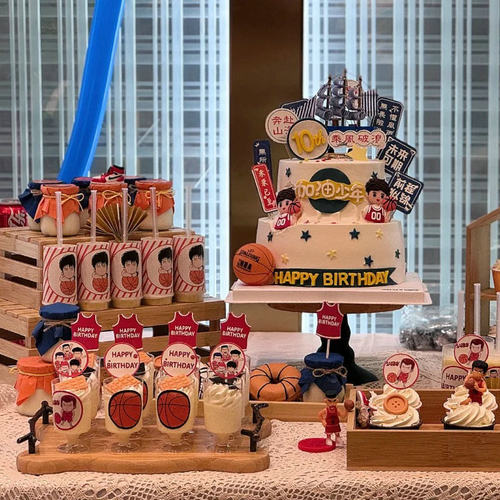 篮球甜品台装饰24号球衣湖人队推推乐筒围边贴纸男孩生日蛋糕插件