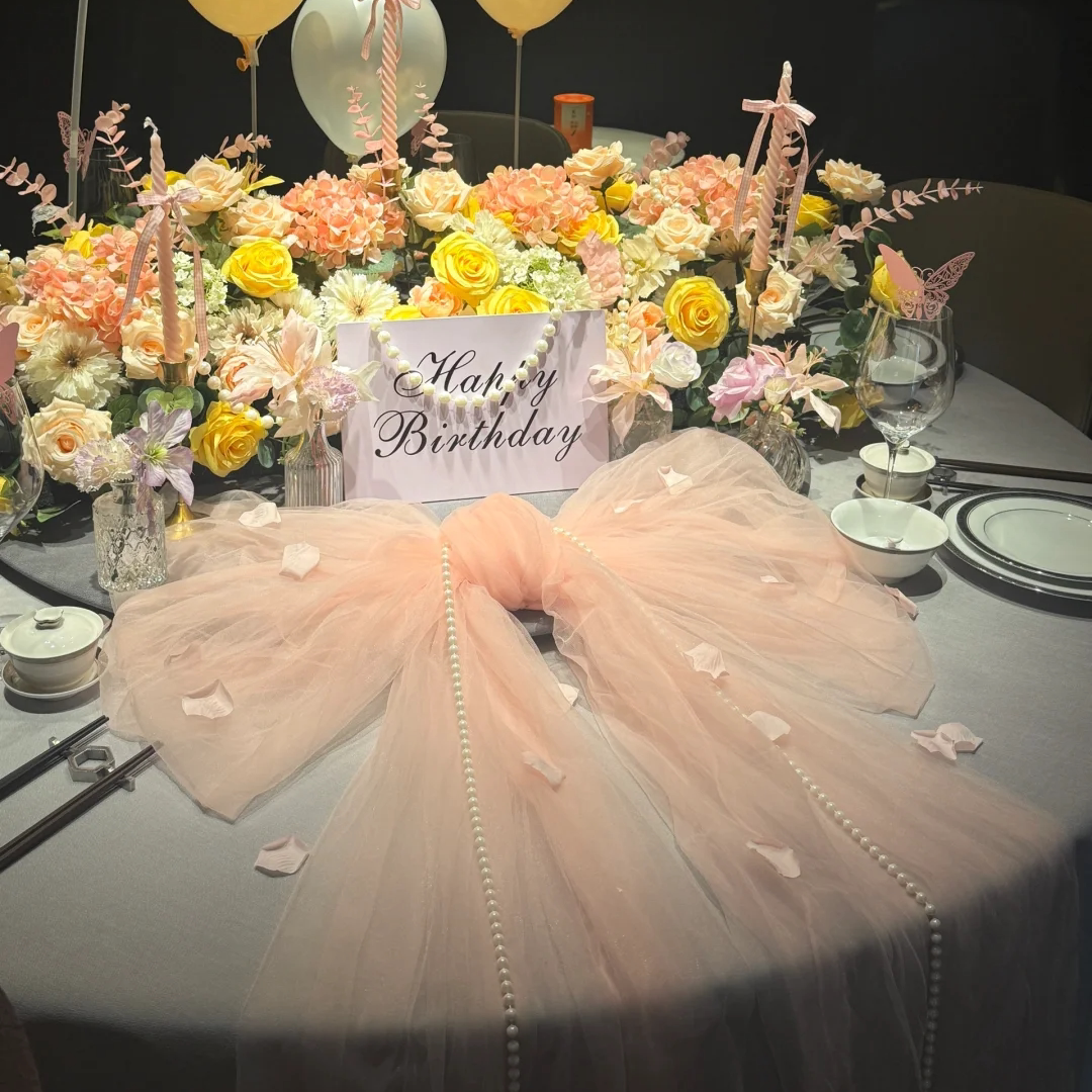 生日场景布置高颜值婚礼婚庆桌面摆件户外氛围感装饰花艺网纱布幔