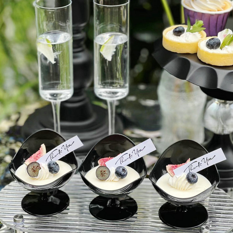 黑色慕斯杯甜品台摆件一次性冰淇淋杯蛋糕杯子生日婚礼不干胶贴纸