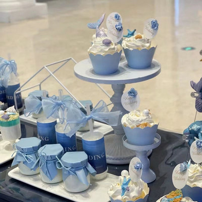 蓝色布丁杯封口纸婚礼甜品台装饰