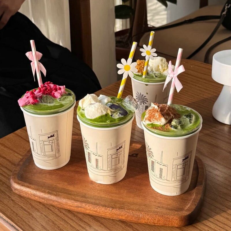 奶茶店专用彩色小花蝴蝶结纸吸管