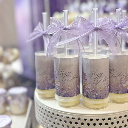 紫色甜品台装饰婚礼推推乐贴纸丝带蝴蝶女孩周岁生日烘焙蛋糕插件