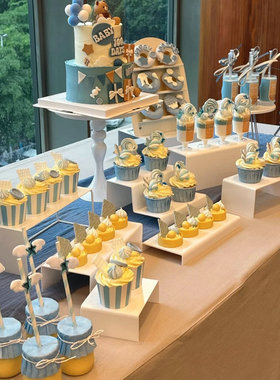 宝宝宴蓝色甜品台装饰布丁瓶蓝星翅膀吸管插件慕斯贴纸棒棒糖棍子