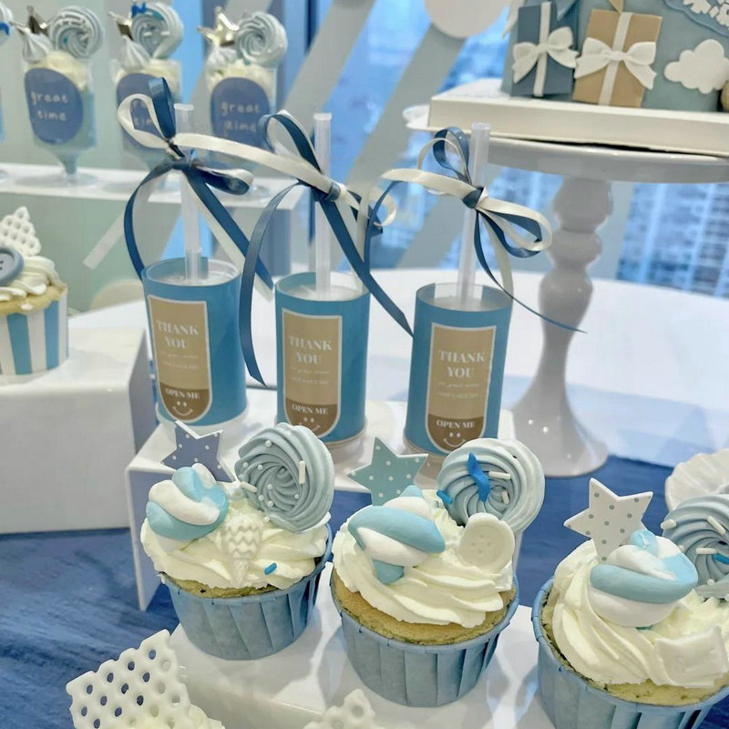 蓝色系生日甜品台装饰推推乐贴纸