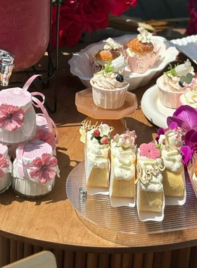 wedding圆形布丁贴纸粉色订婚婚礼甜品台装饰丝带小玫瑰木棒插件