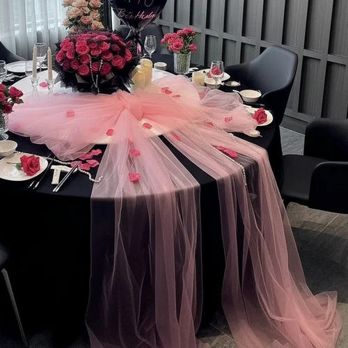 餐厅生日布置桌面摆件蝴蝶结桌布