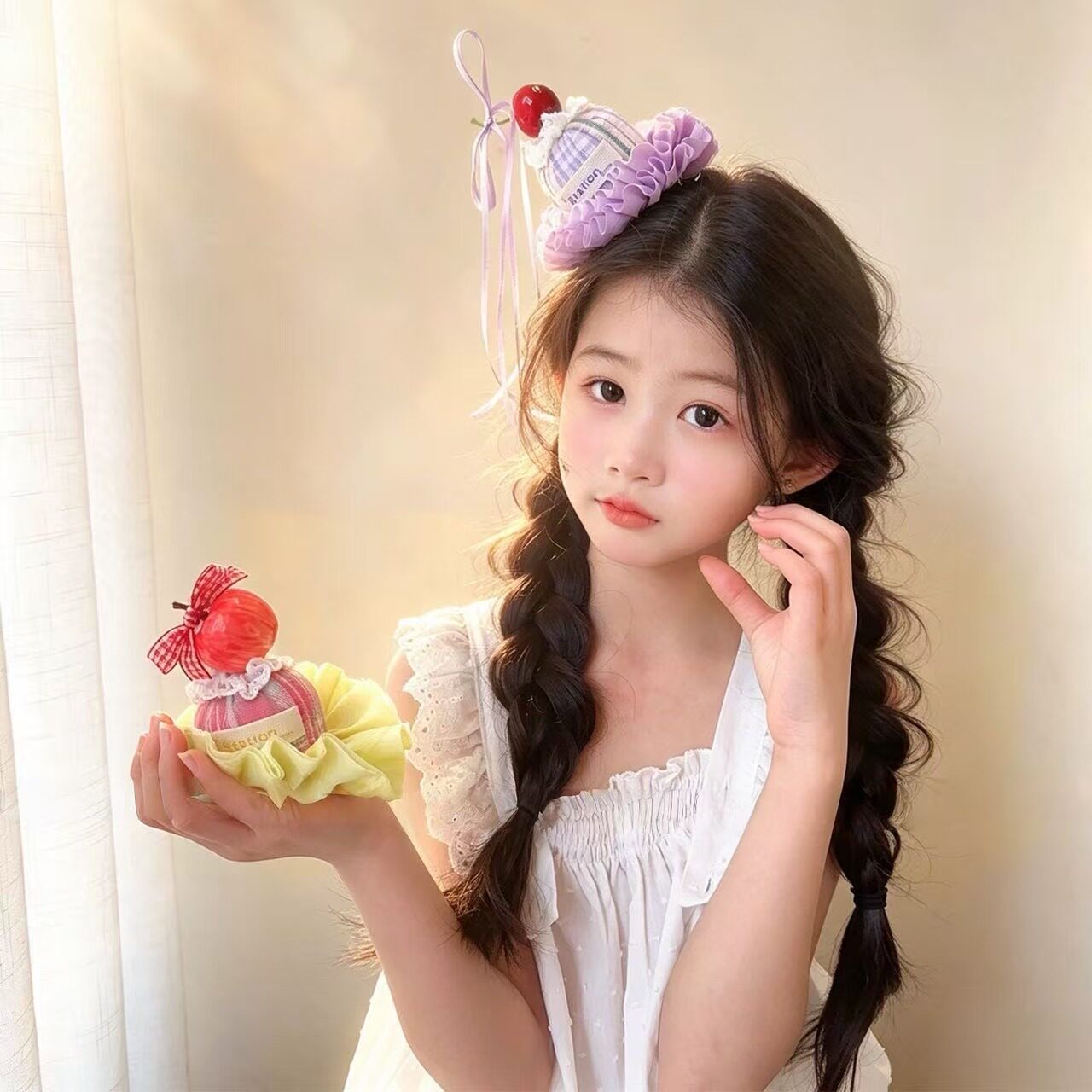 搞怪风蝴蝶结小礼帽发饰生日水果蛋糕发夹儿童氛围感拍照打卡道具