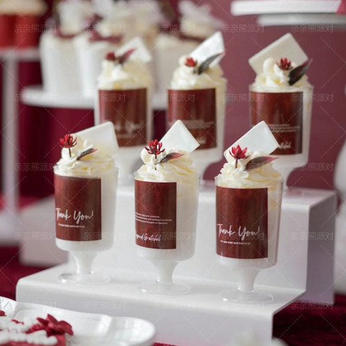 婚礼红色甜品台慕斯杯贴纸装饰